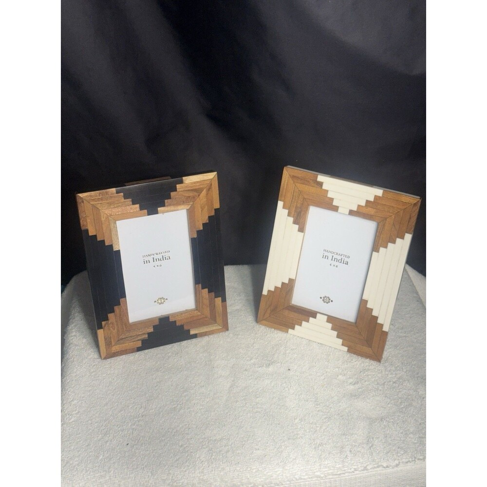 Pair Of Handcrafted Wood &Stone Inlay Picture Frames 4X6 Glasses Frame 9x7 NEW